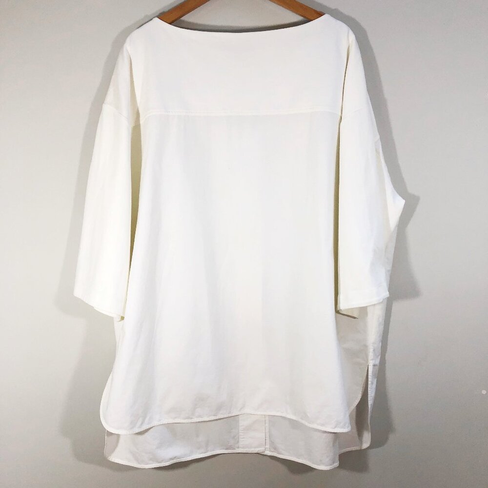 COS Boatneck Cotton Poplin Split-Back Tunic 230276 in Cream/Ivory M